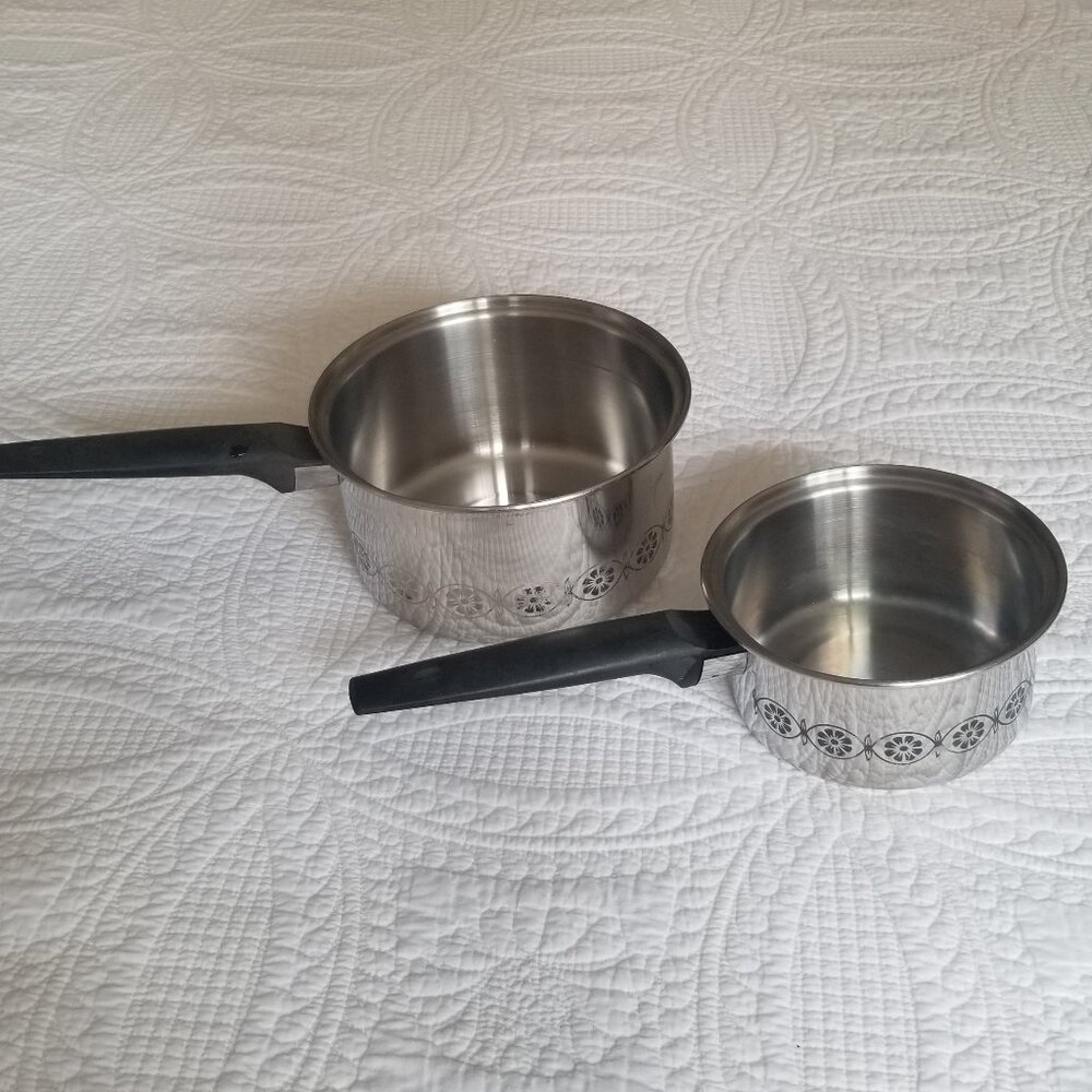 Vintage Set of 1960's ECKO USA 3-PLY Stainless Steel Pot - 2QT, 1QT